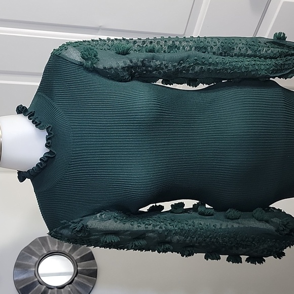 Green High Neck Ribbed Long Sleeve Sweater Fitted Stretchy  Midi Dress Small - Picture 2 of 9